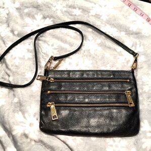 Rebecca Minkoff black leather crossbody, 9.5" x 7", 2 EUC, clean.